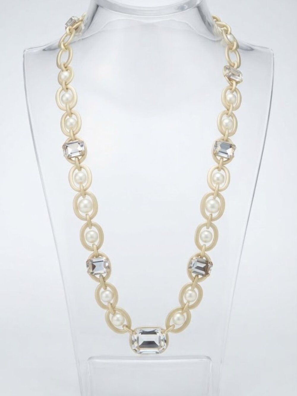 Lee Angel Neiman Marcus Gold Link Pearl Crystal Statement Necklace NWT 495